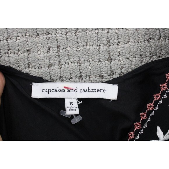Cupcakes & Cashmere Mini Dress Womens Small S Black Sleeveless Embroidered Boho - Picture 4 of 7